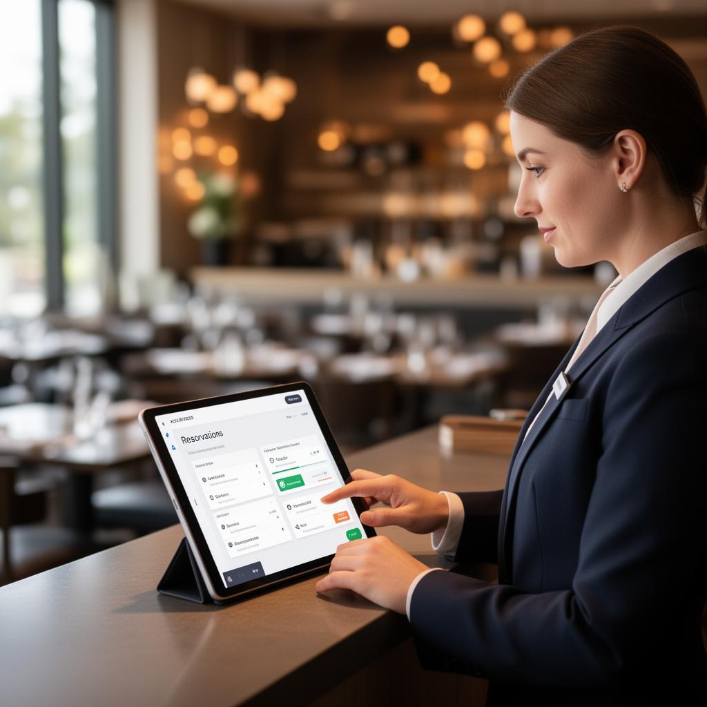 Anfitriona gestionando reservas en tablet